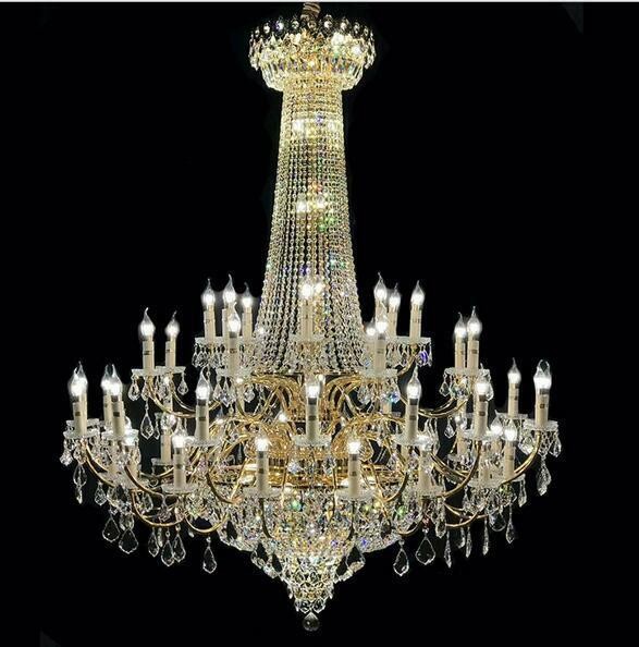European Candle crystal chandelier large villa living room stair light LED lamp