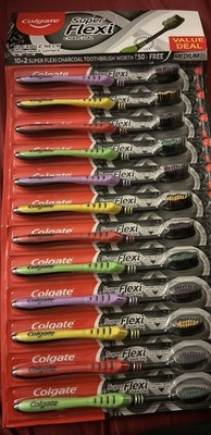 12 Pack Colgate Super Flexi Charcoal Toothbrush Medium Purple,Yellow ,Green,Red