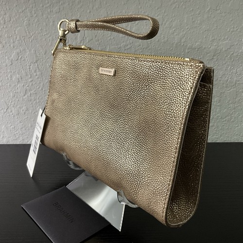 Brahmin Daisy GOLD ARTOIS LIGHTLY TEXTURED Wristlet / Cosmetic Bag NWT