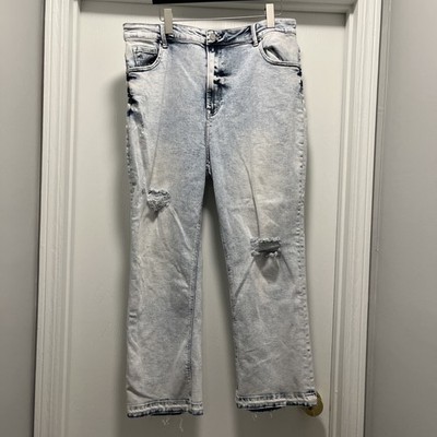 Risen Women's 3XL (38x26) Acid Wash Straight Leg Stretch Denim Jeans Distressed