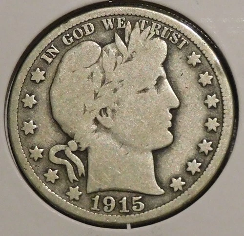 Silver Half Dollar - Barber - 1915-S (Partial Liberty.  Rev scratch & rim ding.)