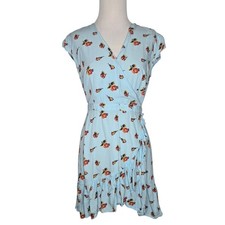 J Crew Mercantile Womens Flirty Ruffle Dress Mini Faux Wrap Floral Brunch Blue 4