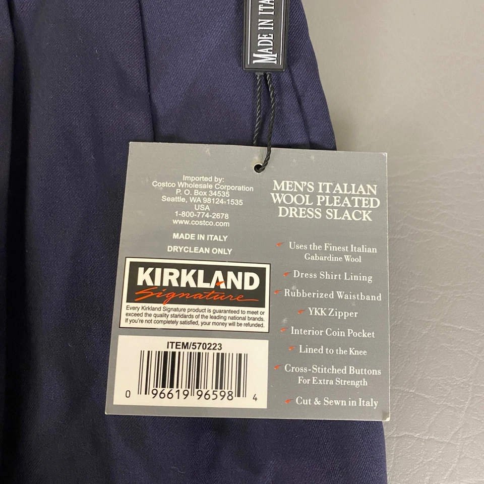 Pantalones de vestir Kirkland Signature para hombre 36x32 azul marino lana italiana pantalones plisados nuevos con etiquetas Foto 4 de 4