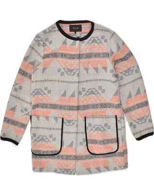 VILA Damen Cardigan Pullover UK 16 Large Grau Geometrisches Muster Polyester Azteken AP80