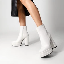 Women Platform Ankle Boot High Chunky Heel Square Toe Gogo Boots