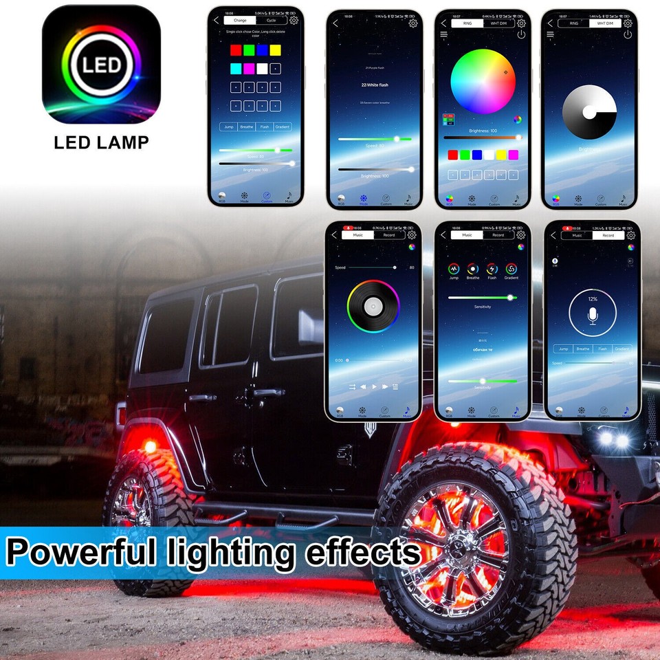 12X Neon LED Rock Light Pod Strip Bluetooth APP Underglow For Offroad Car Truck - Foto 6