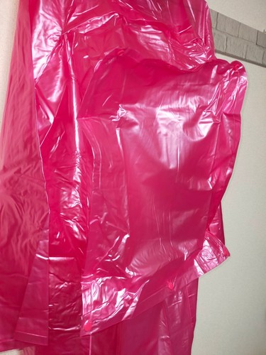 pearl shiny pink color longcoat PVC vinyl rainwear hooded jacket air valve - Picture 13 of 22