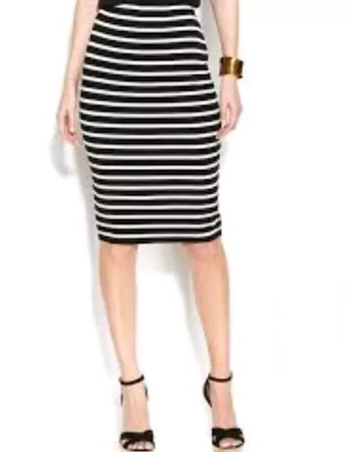 Vince Camuto Pencil Tube Midi Skirt XS blue white Pull-On stretch Knit lined Y2K - Picture 2 of 4