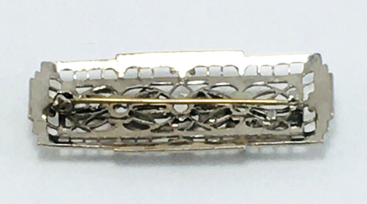 Brooch Rectangular Silver Tone Rhinestone and Fil… - image 3