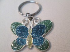 BUTTERFLY BLUE AND GREEN METAL KEYCHAIN