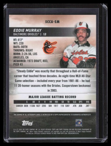 Autografi cromati Stadium Club 2024 SCEM Eddie Murray Auto - Foto 2 di 2