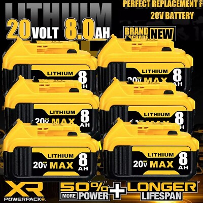 6 Pack 20V For DeWalt 20 Volt Max 8.0AH Lithium Ion Battery DCB206-2 DCB208