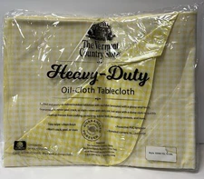 The Vermont Country Store Heavy Duty OIL CLOTH Tablecloth YELLOW Gingham 70” OBL