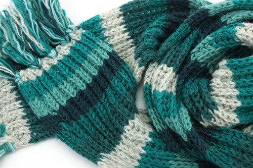 Handmade Wool Scarf Hand Knitted 160cm Long Warm Nepal Stripe Teal - Picture 2 of 4