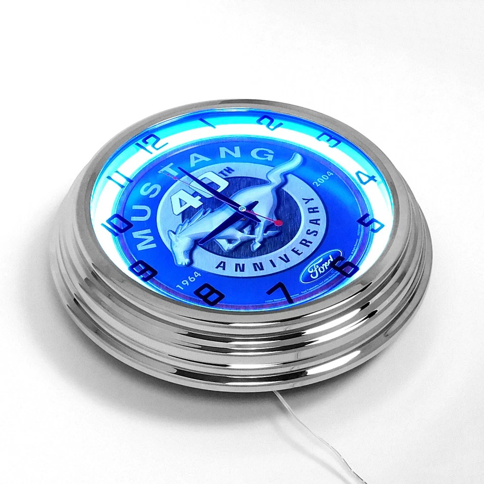 18" Ford Mustang 40th Anniversary 1964-2004 Metal Sign Designed White Neon Clock - Image 3 of 4