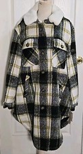 Koolaburra By Ugg Coat Xxl (2x) Faux Wool Plaid Shacket Sherpa Gold Green New