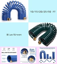 Lightweight EVA Coil 10/15/20/25/50 FT Garden Hose with GHT Solid Brass Fittings