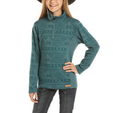 Powder River Children's 1/4 Zip Aztec Teal Heather Pullover K1-1036-81