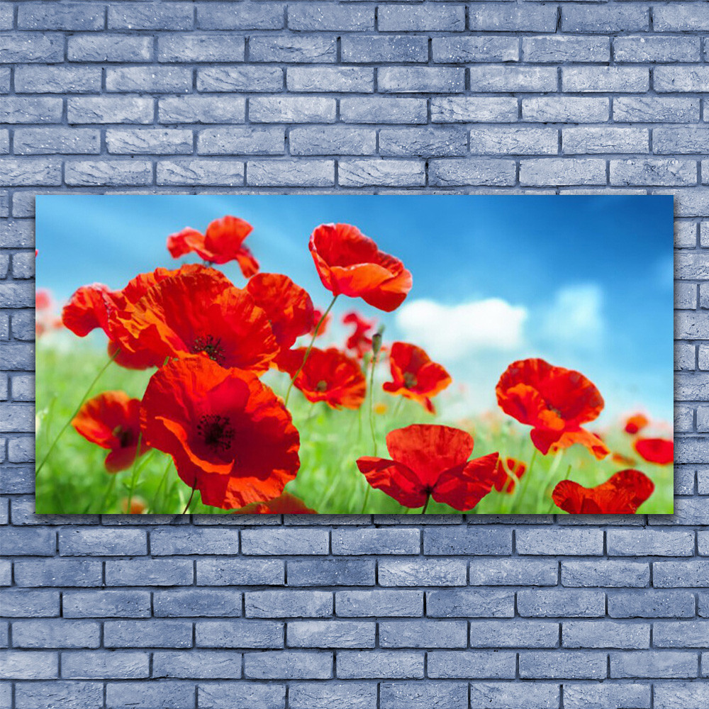 Tableau pavots fleurs rouges impression sur toile géante 140x70 cm pour salon