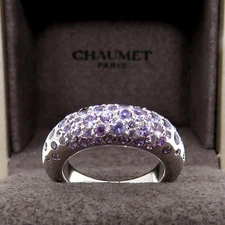 NYJEWEL Chaumet Paris 18k White Gold Purple Sapphire Band Ring With Box