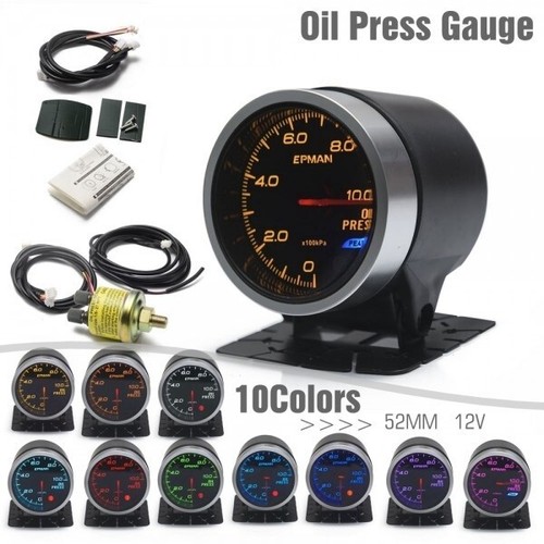 52mm Oil Pressure Gauge with 10 Colours Gauge Pod Holder + Sensor LED Light - 第 1/6 張圖片