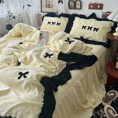 PrincessStyle Kawaii Girl Black Bow BeddingSet Skin-friendly Soft DuvetCover Set - Picture 32 of 32