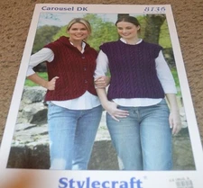 Stylecraft Knitting Pattern 8136 Carousel DK Waistcoat & Slipover 32-46"