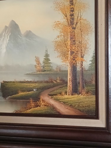 Wasserfall und Berg von "RON RUSSELL" ÖL AUF VANVAS 18" MAL 22" - Bild 8 von 9