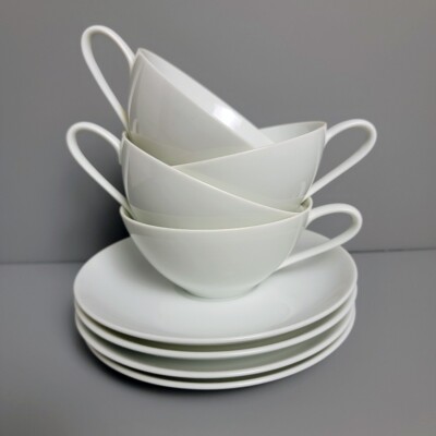Vintage Noritake Savoy 5825 Cup and Saucer White Set of 4 Discontinued