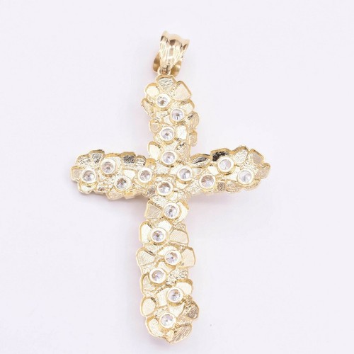 11.4cm Nugget Estilo Texturizado Jesús Cruz Colgante Real 10K Yellow Oro Blanco - Imagen 3 de 8