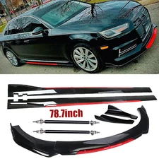 Front Bumper Lip Splitter + Side Skirt Glossy Black +Red For Audi A3 A4 S3 S4 A5