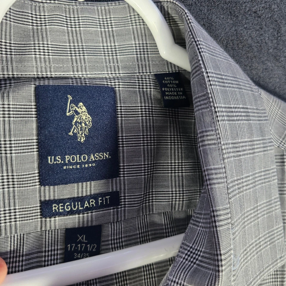 US Polo Assn. Camisa de vestir a cuadros calce regular manga larga gris XL Foto 3 de 4
