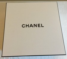 Chanel White Gift Box Black Trim Letters Square 8.75  W X 8.75  L X 4  T -Empty