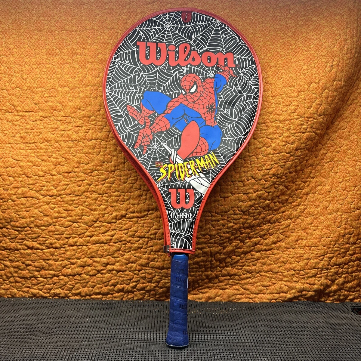 Vintage 1996 Wilson Oversized Marvel Spiderman Youth Tennis Racquet & Cover Rare