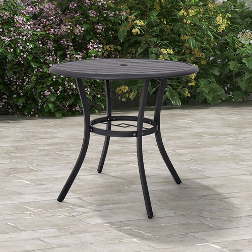 Outdoor Garden Table Metal Patio Tables Round Dining Table with Parasol Hole - Picture 6 of 12
