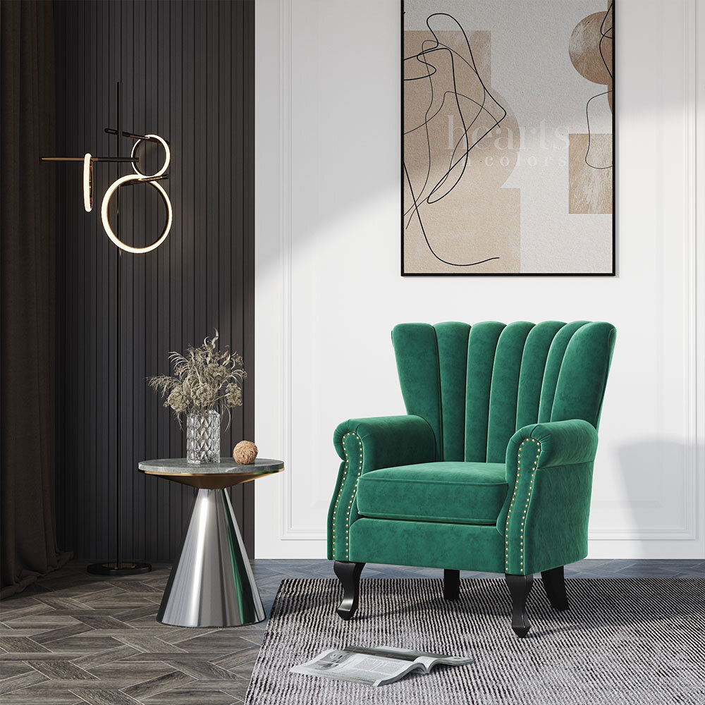 Retro Green Wing Back Armchair Chesterfield Rivet Studded Arm Chair Bedroom  Sofa