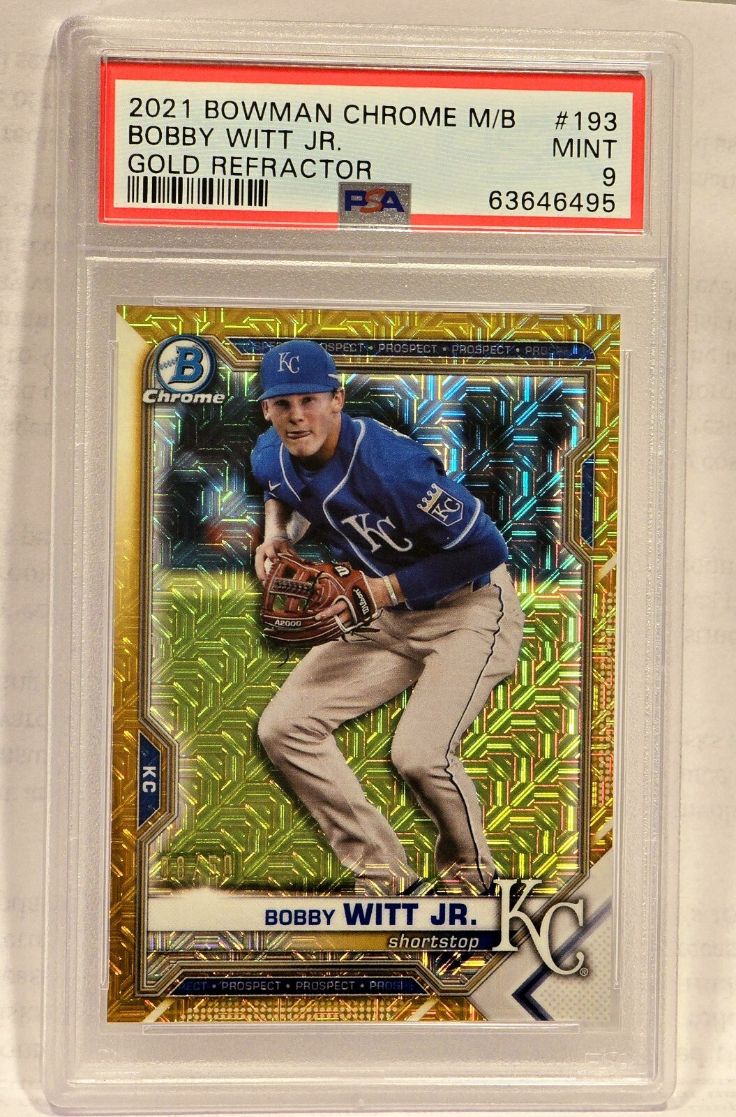 2021 Bowman Chrome MB Bobby Witt Jr #BCP-193  Gold Refractor /50 PSA 9 Royals