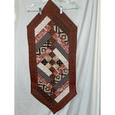 Handmade quilted table runner multicolored lattice design Browns, Tan, Coffee