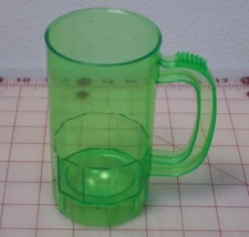 Small Kid's Size Plastic Mugs W/ Handles Made In USA Clear Green Color 14 Oz