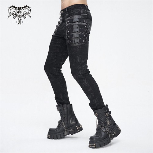 Devil Fashion Herren Schwarz Gothic Punk Multi-Schnallen Träger Hose Skinny Pants - Bild 6 von 18