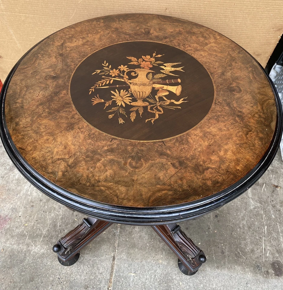 WALNUT INLAID RENAISSANCE TABLE - Image 2 of 4