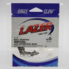 Eagle Claw Lazer Ball Bearing Swivel Interlocking Snap SLBBIBK-0 Size 0