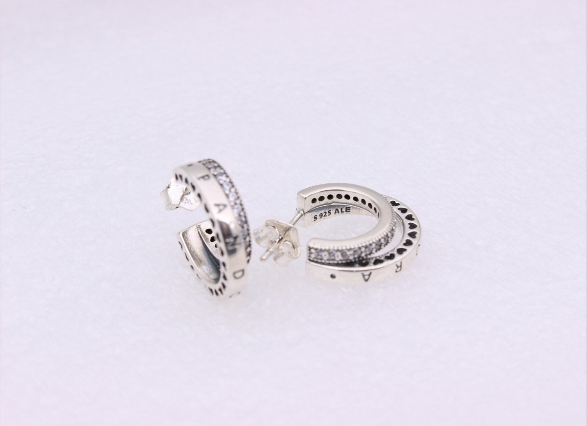 New Authentic PANDORA Pave Double Hoop Silver Earrings CZ #299056C01 w/ Box New Authentic PANDORA Pave Double Hoop Silver Earrings CZ #299056C01 w/ Box