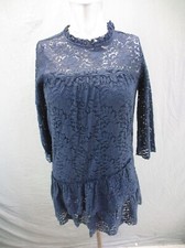 ZARA BASIC Size XS Womens Lace Crew Neck Back Keyhole Short Ruffle Dress 900