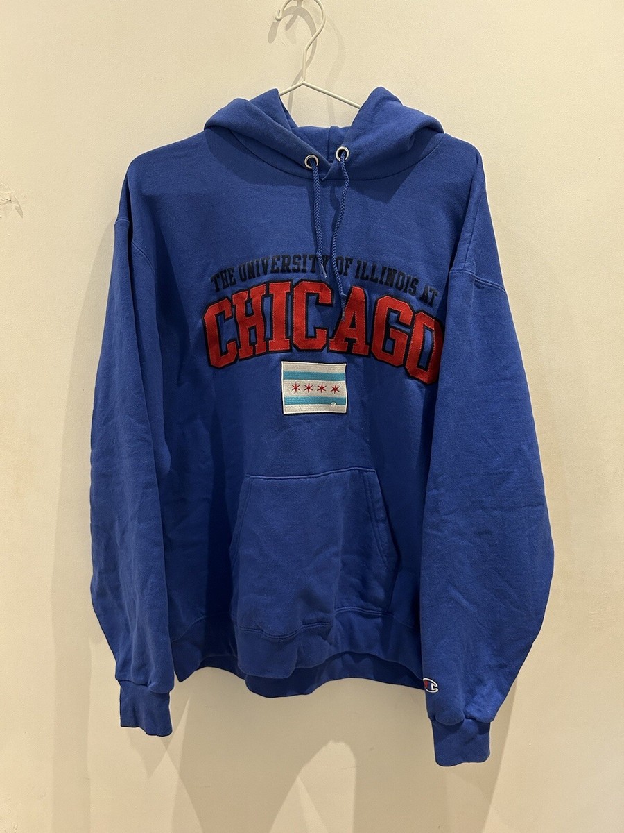 Champion Hoodie Blue Sports University College USA Spellout UK