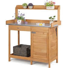Garden Potting Bench Table Outdoor Work Bench Workstation Shelves Natural Wood