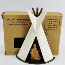VINTAGE CHEYENNE INDIAN CELLULOID TEEPEE WITH FAMILY ST LABRE INDIAN SCHOOL RARE