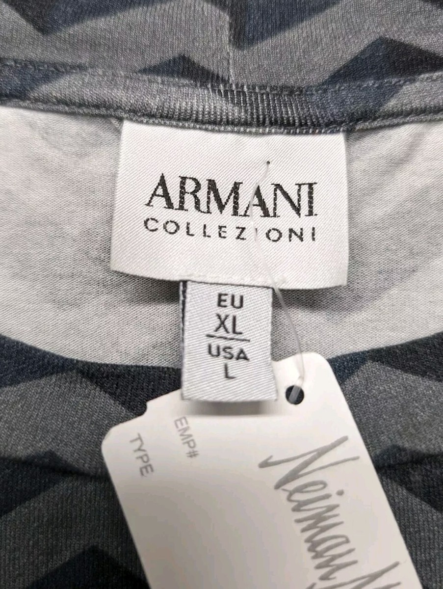 トップス ARMANI collezioni boarder long sleeve Armani Collezioni Blue Silk-Blend Pieced Long Sleeve T-Shirt