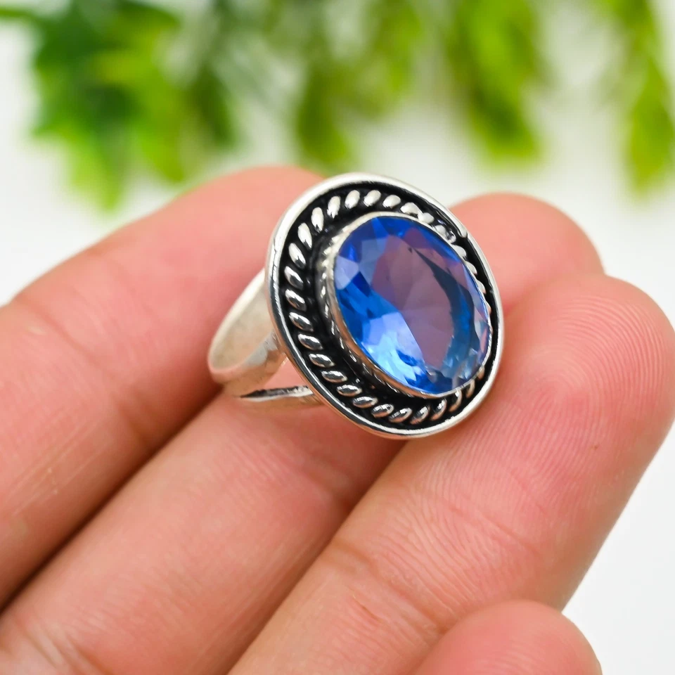 Blue Iolite Gemstone Oval 925 Sterling Silver Handmade Jewelry Ring For Gift Her - Image 2 of 4