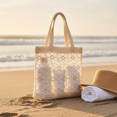 Airy Beach Bag Cream Sheer Tote Lace Style - Image 1 of 4